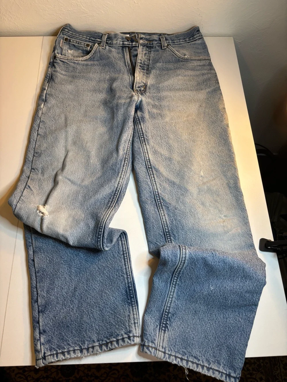 Carhartt blue denim insulated jeans.